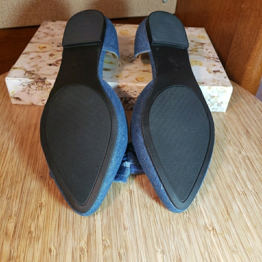 Comfort Est. 1946 Blue Denim Bow Slip-On Pointed Toe Shoes Ballet Flats Women 8M - Picture 8 of 10